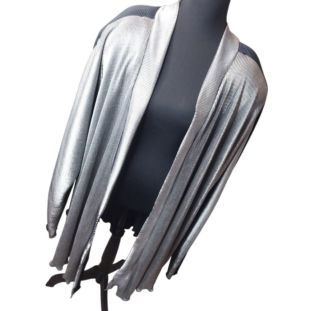 Wilbourn Exclusives Metallic Silver Open Front Cardigan Chic Sweater Y2K Vintage